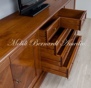 Removable living room furniture in walnut wood with classic style doors and drawers
